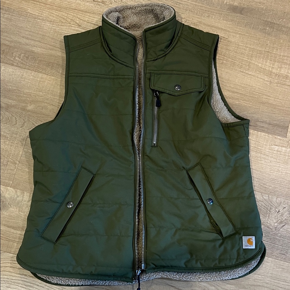 Carhartt Olive Quilted Vest with Sherpa Lining